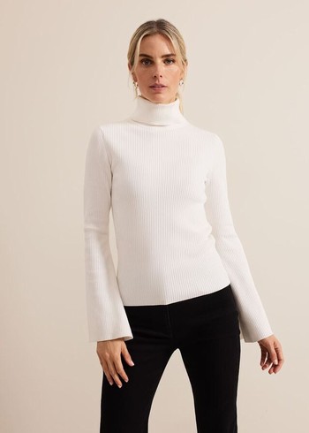 Phase Eight Fran Fluted Sleeve Ribbed Roll Neck Knitwear White Canada | ADLIMK-146